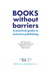 Books Without Barriers cover, co-authored by Melbourne accredited editor Maryanne Park of DZ Editing, promoting accessibility and inclusive publishing services.